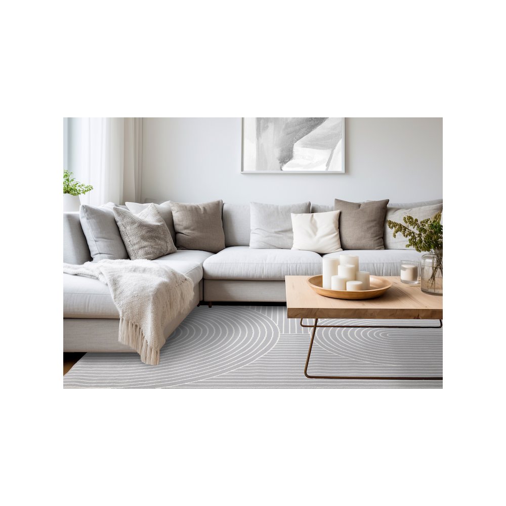 Modern Grey and White Large Rug, 7x10 Area Rug with Arches Pattern. Picture 3