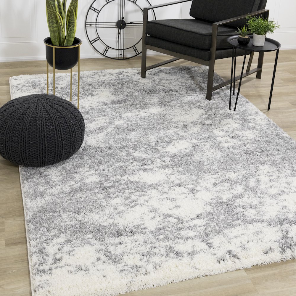 Ferris White Grey Clouds Area Rug, 7'10" x 10'6". Picture 2