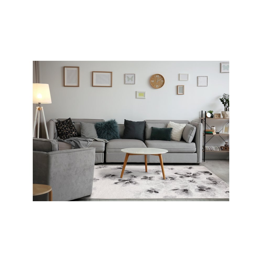 Finley Grey White Floating Flowers Rug, 7'10" x 10'6". Picture 3