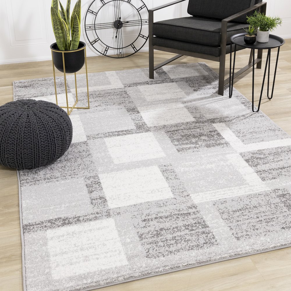 Finley Grey White Geometric Rug, 7'10" x 10'6". Picture 2
