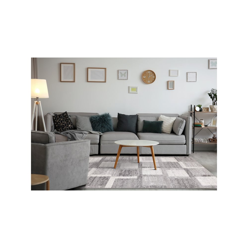Finley Grey White Geometric Rug, 7'10" x 10'6". Picture 3