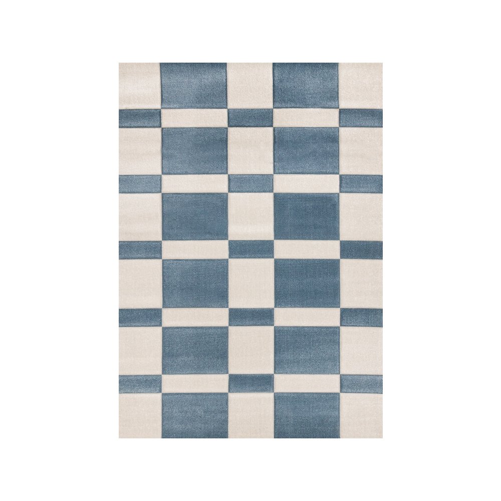 Finley Carved Modern Rectangles Blue White Textured Area Rug. Picture 1