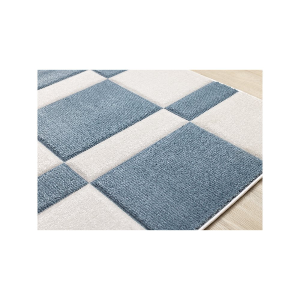 Finley Carved Modern Rectangles Blue White Textured Area Rug. Picture 4