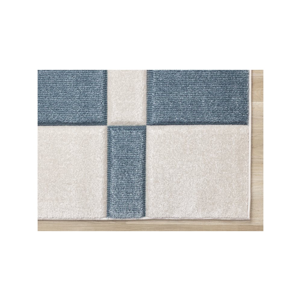 Finley Carved Modern Rectangles Blue White Textured Area Rug. Picture 6