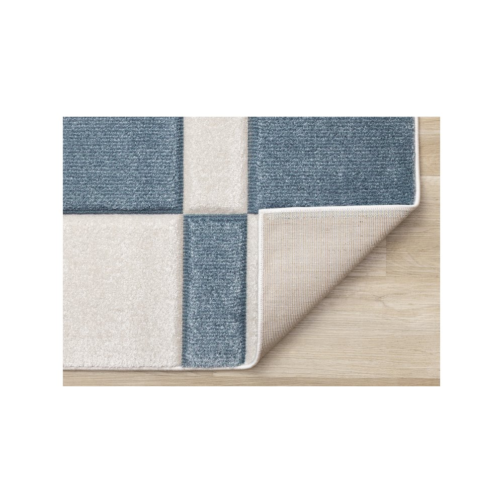 Finley Carved Modern Rectangles Blue White Textured Area Rug. Picture 7