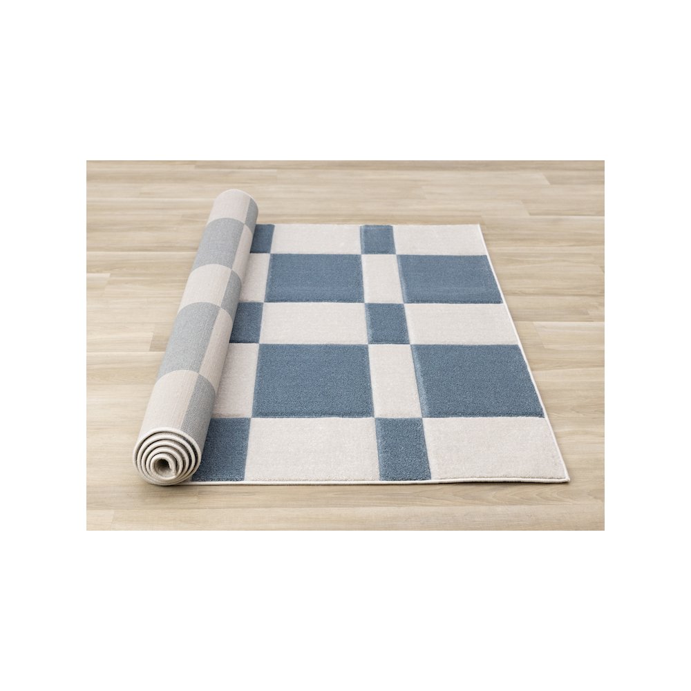 Finley Carved Modern Rectangles Blue White Textured Area Rug. Picture 8