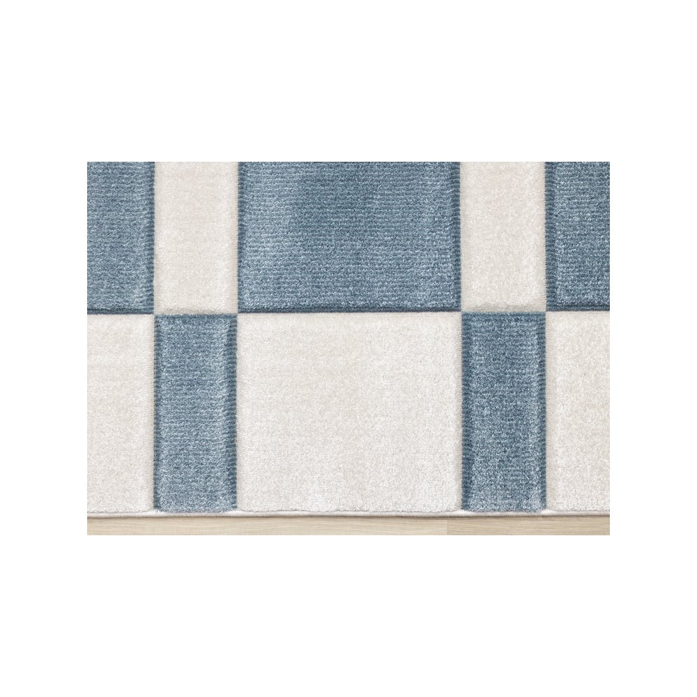 Finley Carved Modern Rectangles Blue White Textured Area Rug. Picture 9