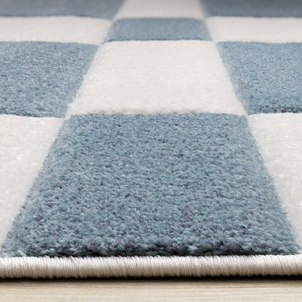 Finley Carved Modern Rectangles Blue White Textured Area Rug. Picture 5