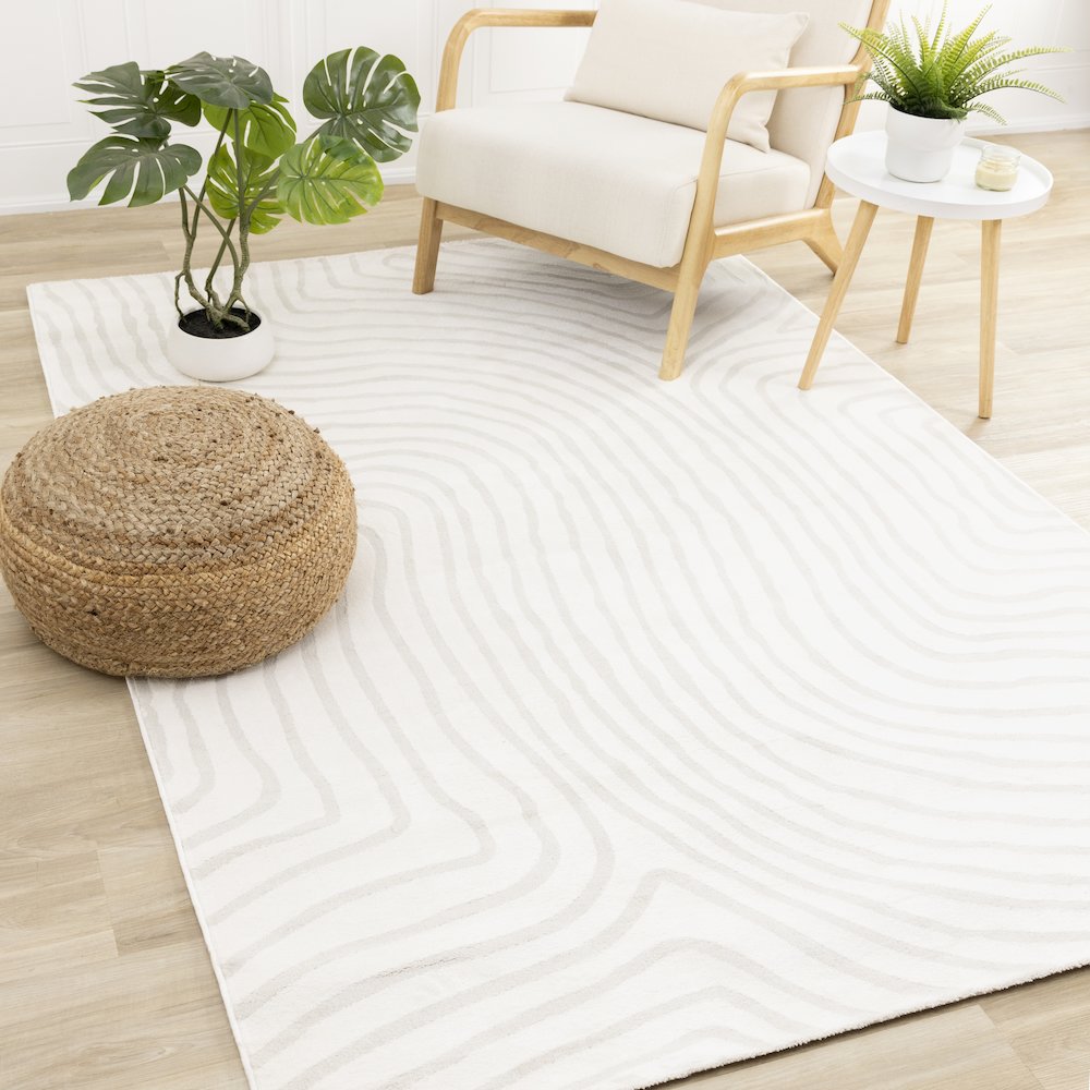 Holly Cream Soft Swirling Lines Textured Rug, 6'7" x 9'6". Picture 2