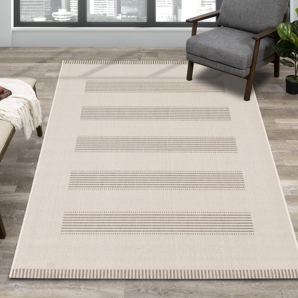 Beige 6x9 Rug with Modern Striped Design, Neutral Area Rug for Home. Picture 2