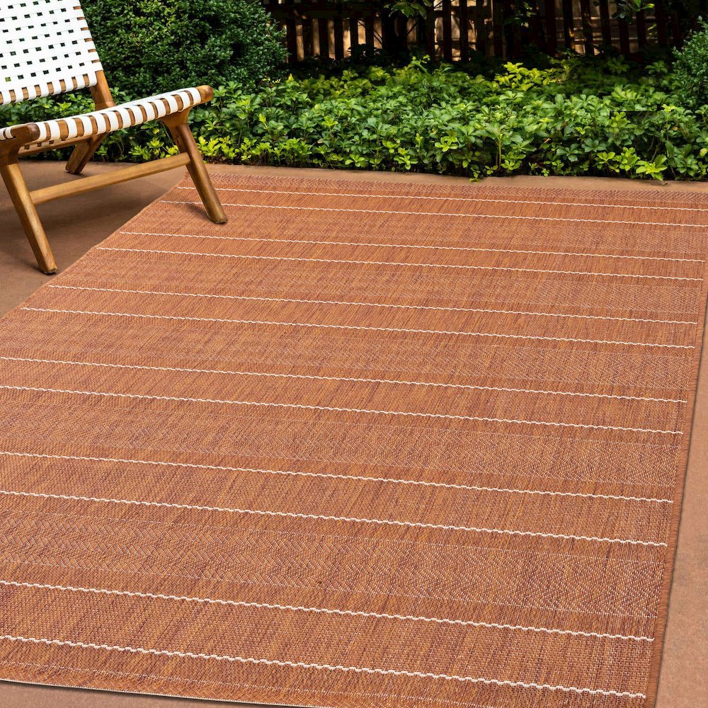 Jewel Terra White Striped Indoor/Outdoor Area Rug. Picture 2
