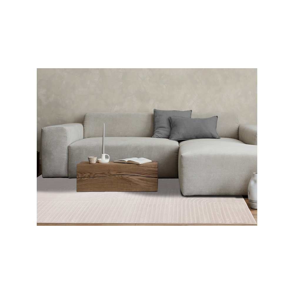 Logan Modern Curved Lines Soft Cream Textured Area Rug, 7'10'' x 10'6''. Picture 3