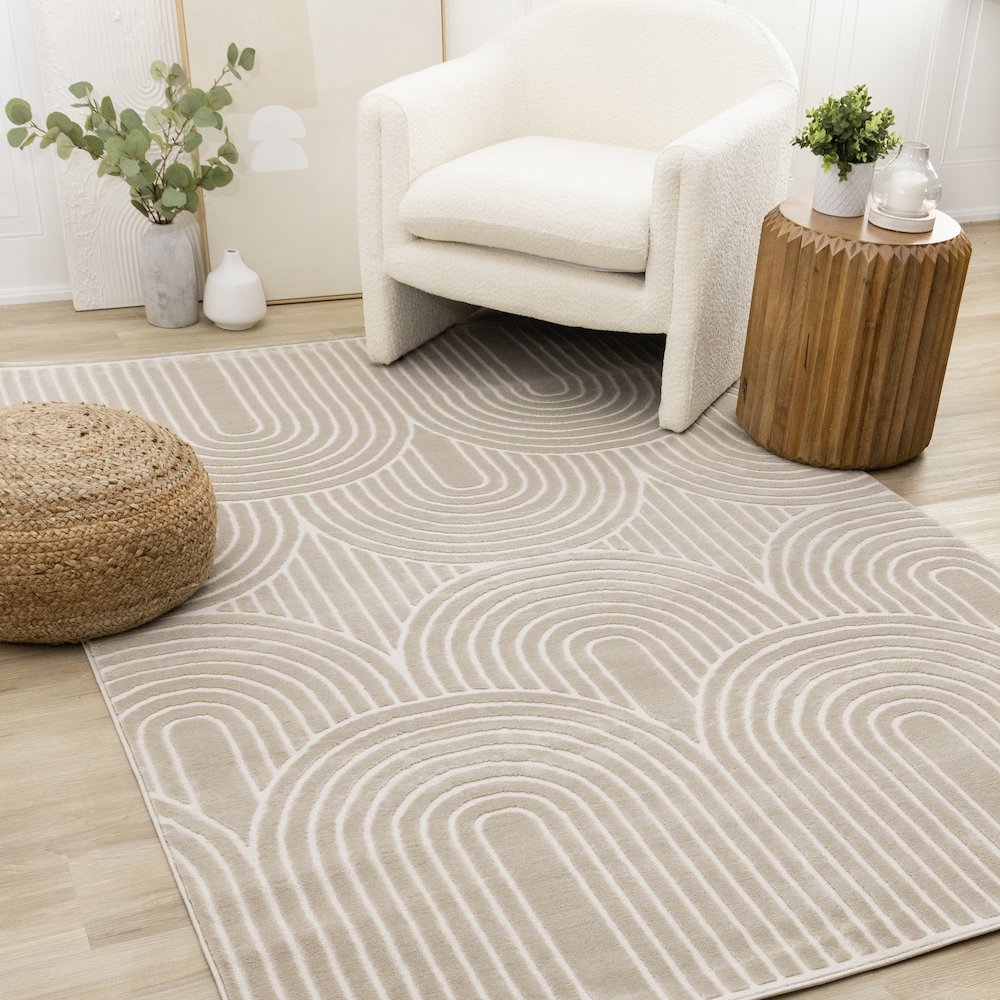 Logan Modern Geometric Cream Beige Area Rug, 6'7" x 9'6". Picture 2
