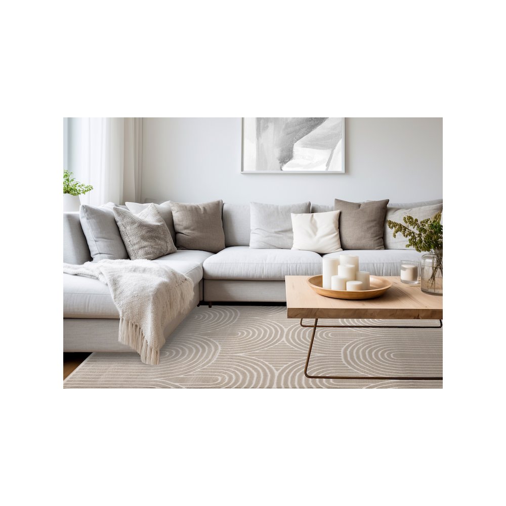 Logan Modern Geometric Cream Beige Area Rug, 6'7" x 9'6". Picture 3