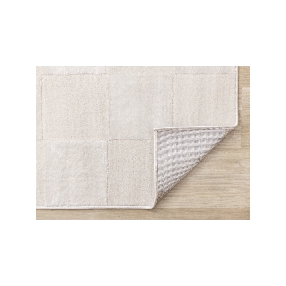 Elegant Cream Checkered 6x7 Rug, Soft Area Rug in Neutral Beige for Modern Décor. Picture 7