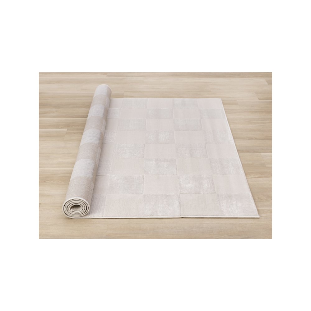 Elegant Cream Checkered 6x7 Rug, Soft Area Rug in Neutral Beige for Modern Décor. Picture 8