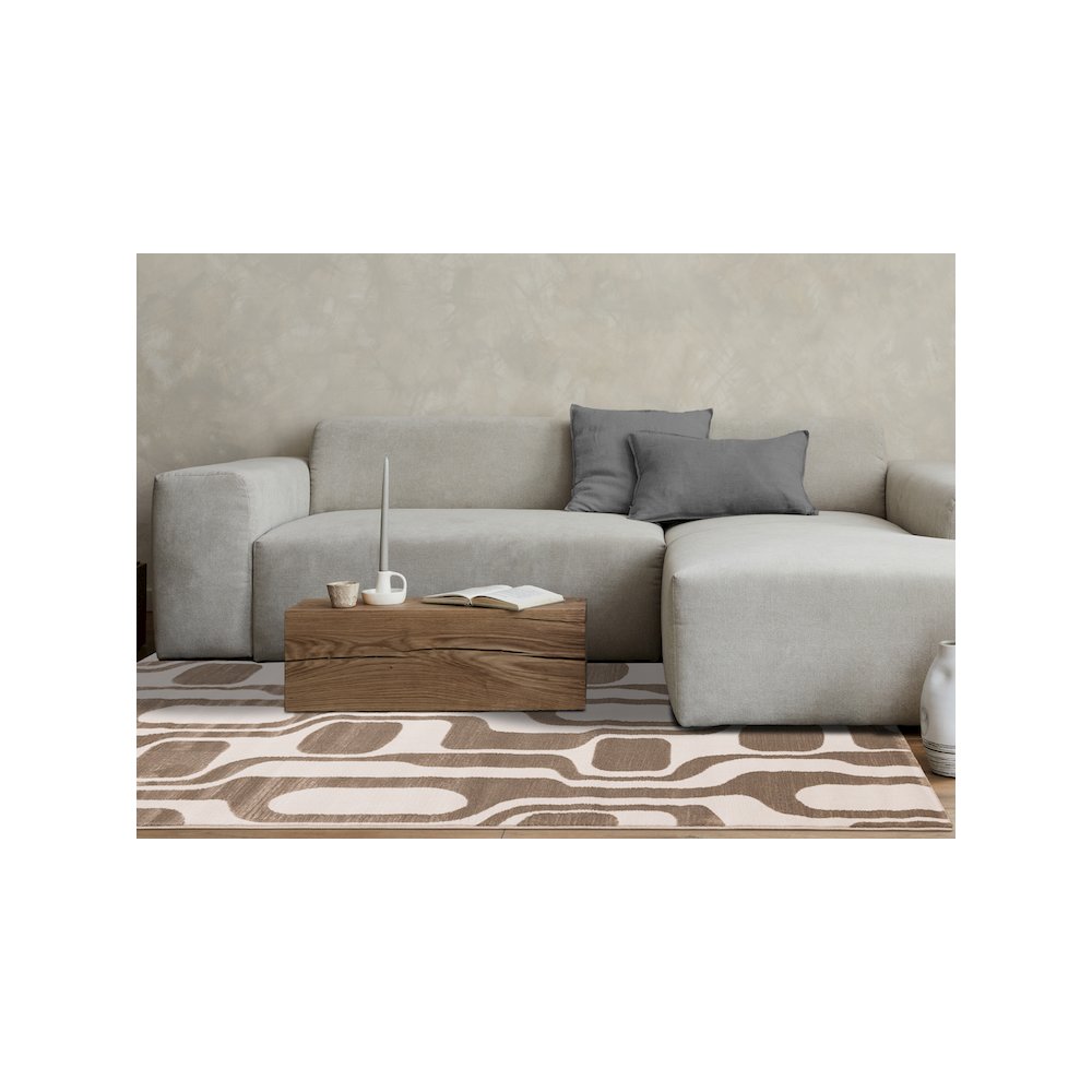 Logan Brown Cream Soft Abstract Modern Area Rug, 7'10" x 10'6". Picture 3