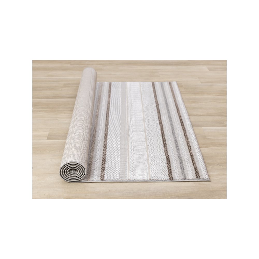 Layla Modern Grey Brown Soft Striped Rug, 7'10" x 10'6". Picture 8