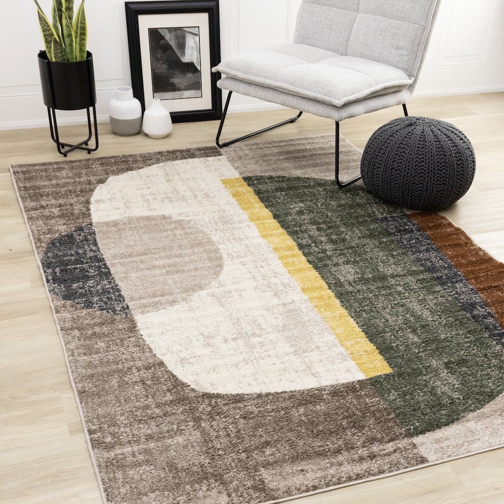 Maui Abstract Geometric Green Yellow Rug, 7'10" x 10'6". Picture 2