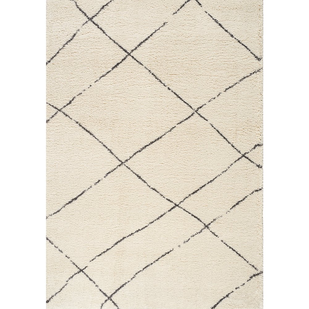 Madison Cream Grey Soft Lines Shag Rug, 7'10" x 10'10". Picture 1