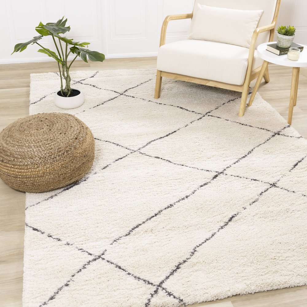 Madison Cream Grey Soft Lines Shag Rug, 7'10" x 10'10". Picture 2