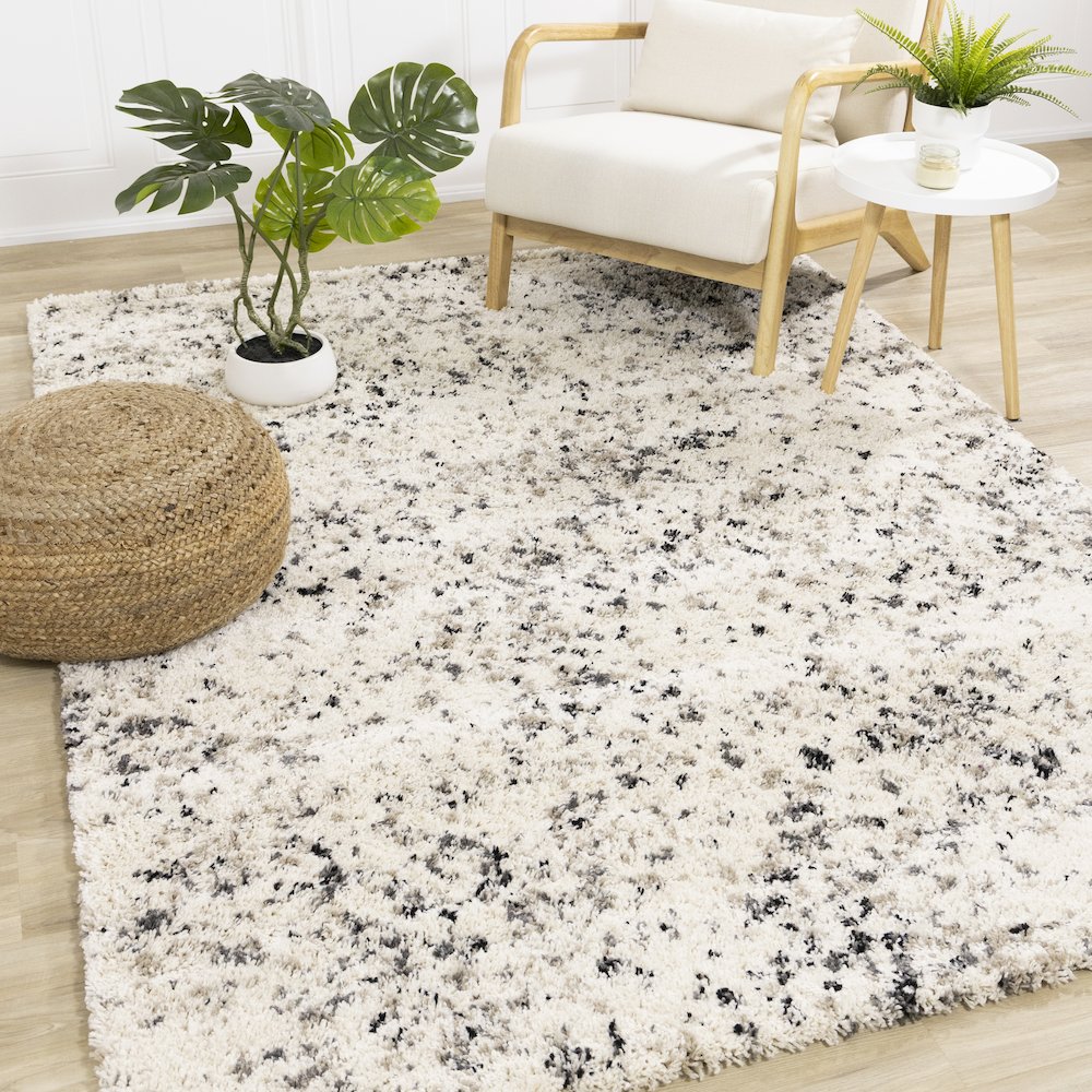 Madison Cream Taupe Grey Soft Speckeled Shag Rug, 7'10" x 10'10". Picture 2