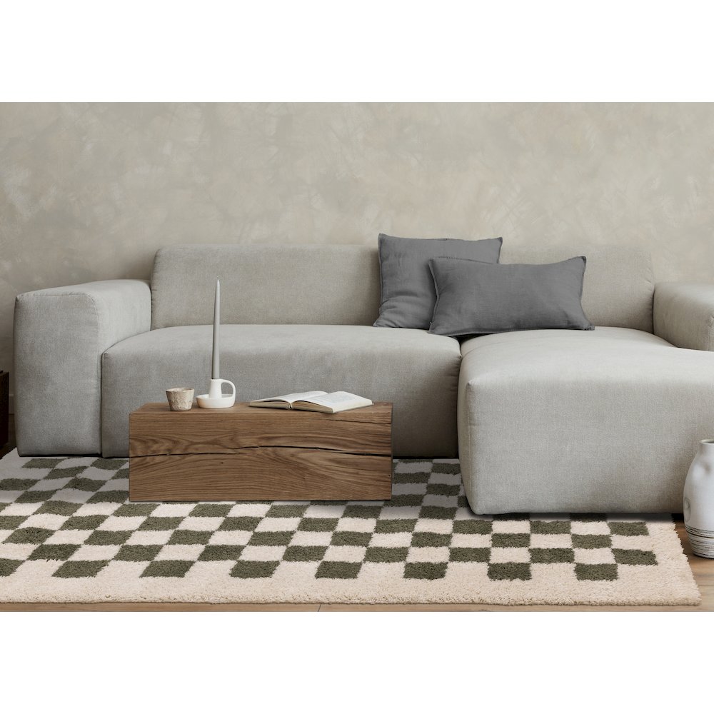 Madison Cream Green Small Checkered Shag Rug, 7'10" x 10'10". Picture 3