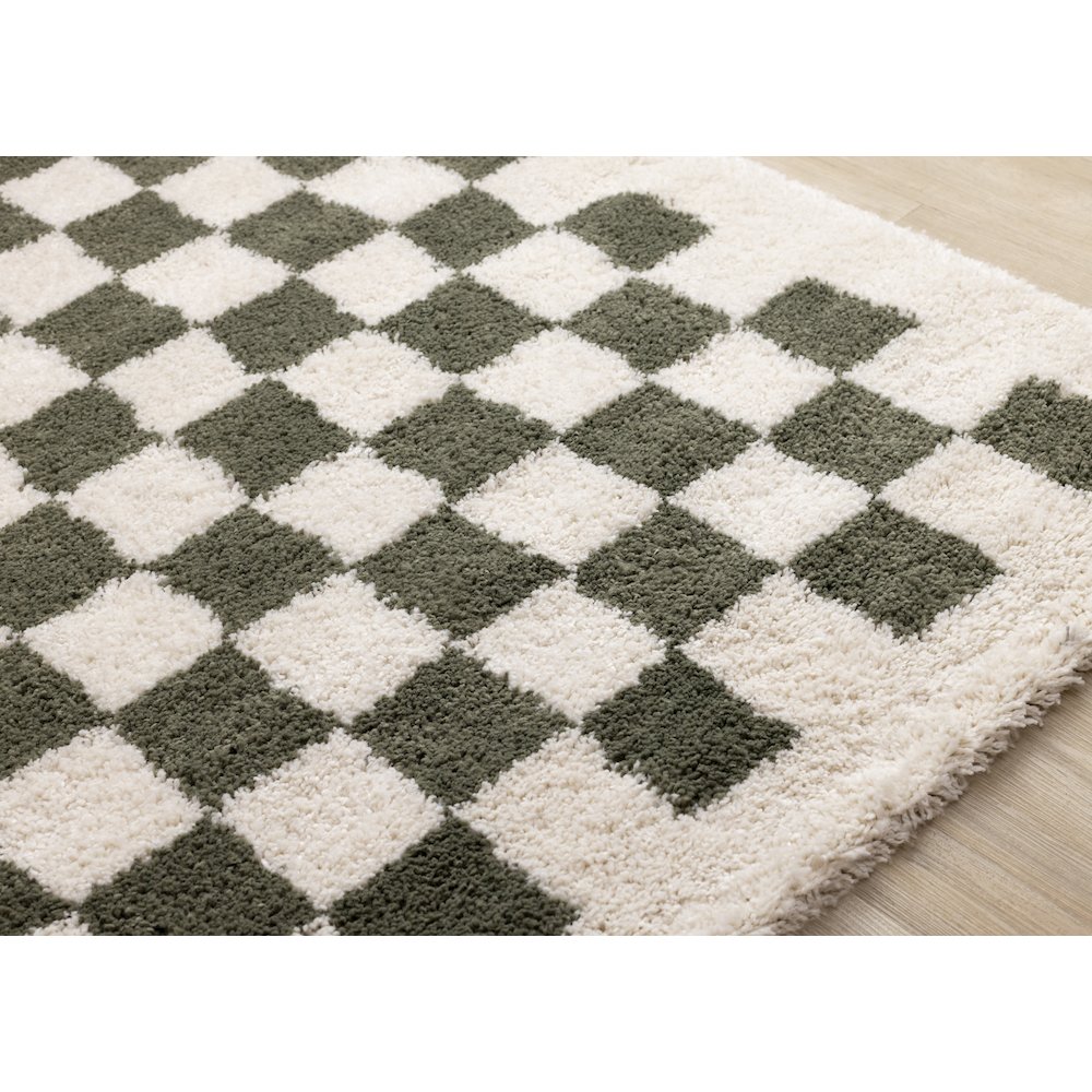 Madison Cream Green Small Checkered Shag Rug, 7'10" x 10'10". Picture 4