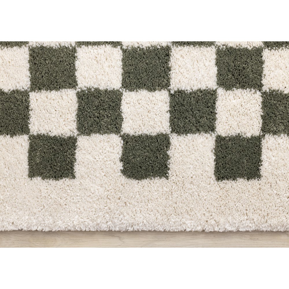 Madison Cream Green Small Checkered Shag Rug, 7'10" x 10'10". Picture 9