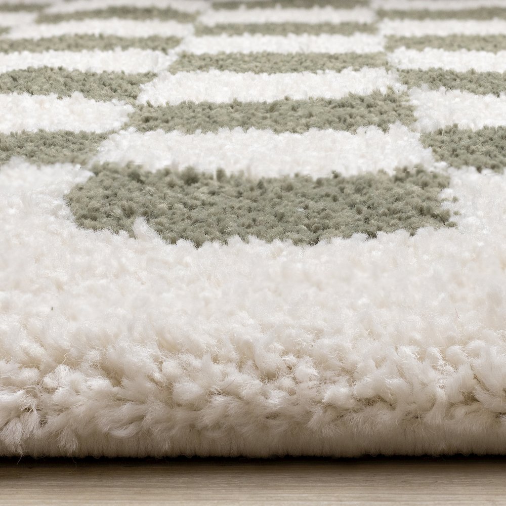 Madison Cream Green Small Checkered Shag Rug, 7'10" x 10'10". Picture 5