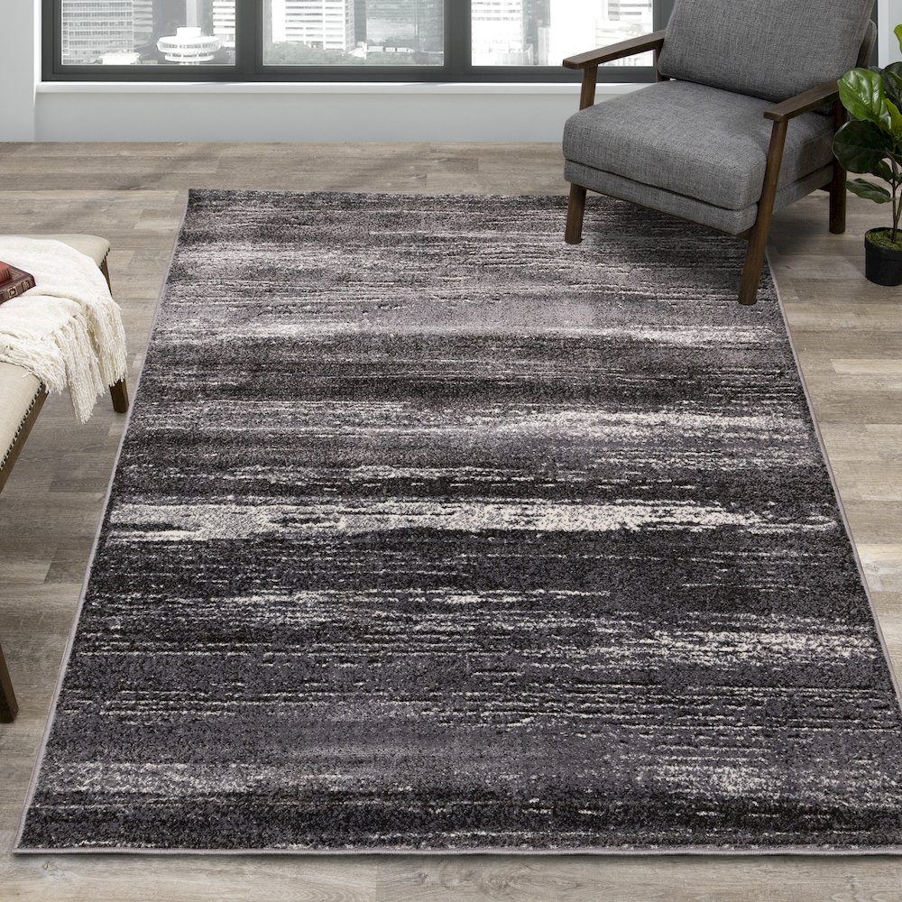 Distressed Lines Area Rug Cream and Grey, 7x10 Area Rug for Large Spaces. Picture 2