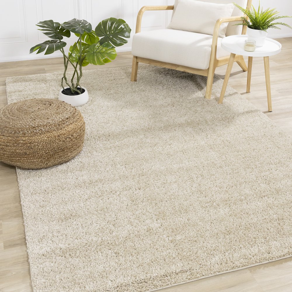 Palmer Soft Beige Neutral Shag Rug, 5'3" x 7'7". Picture 2