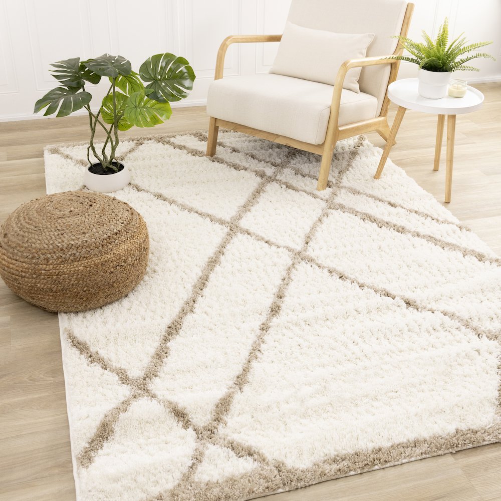 Palmer Soft Cream Beige Geometric Rug, 7'10" x 10'6". Picture 2