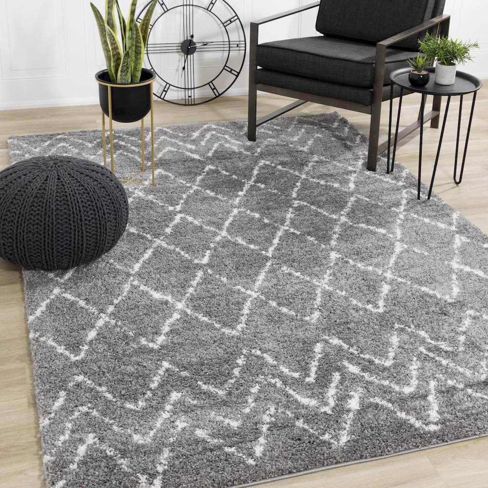 Palmer Cream Grey Rhombus Pattern Rug, 7'10" x 10'6". Picture 2