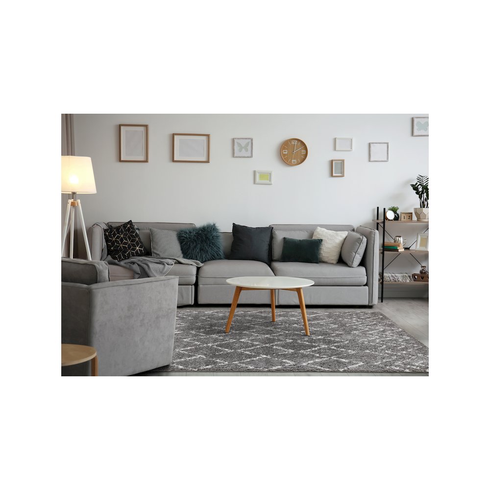 Palmer Cream Grey Rhombus Pattern Rug, 7'10" x 10'6". Picture 3