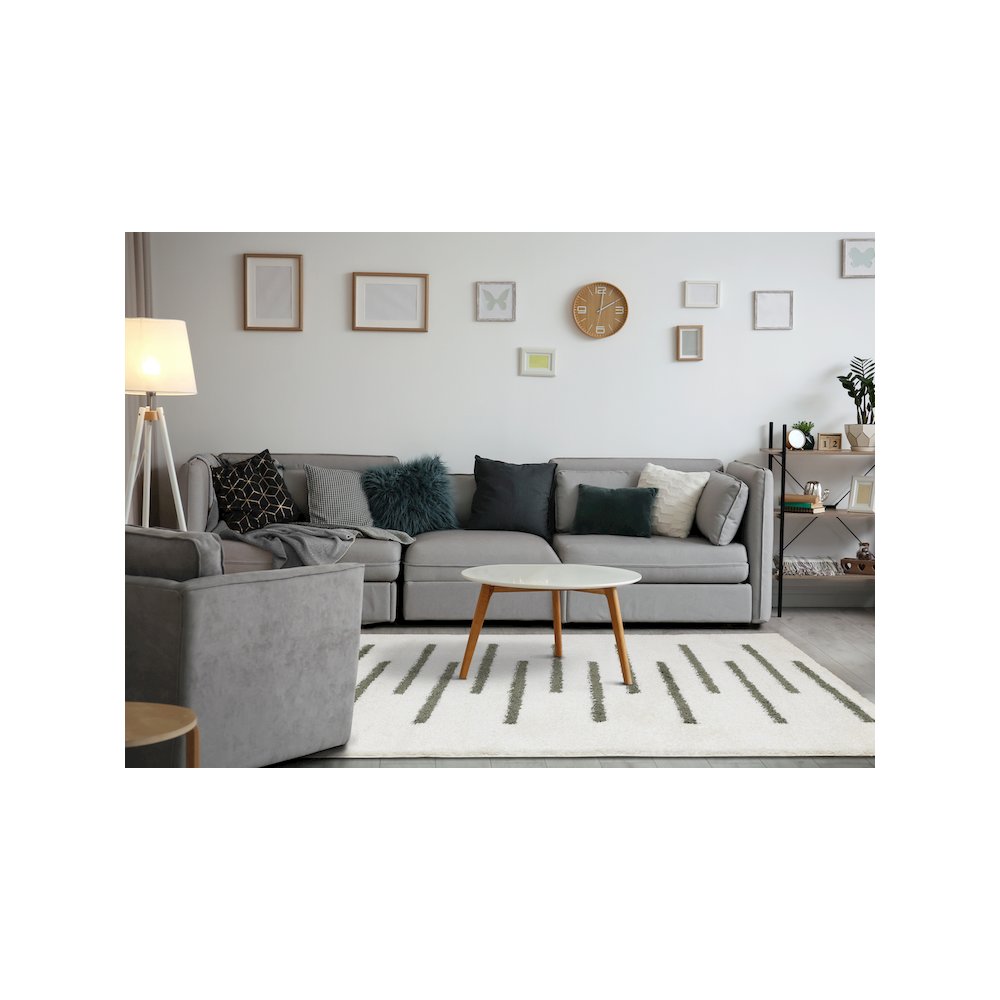 Palmer Green Cream Soft Modern Lines Area Rug, 6'7" x 9'6". Picture 3