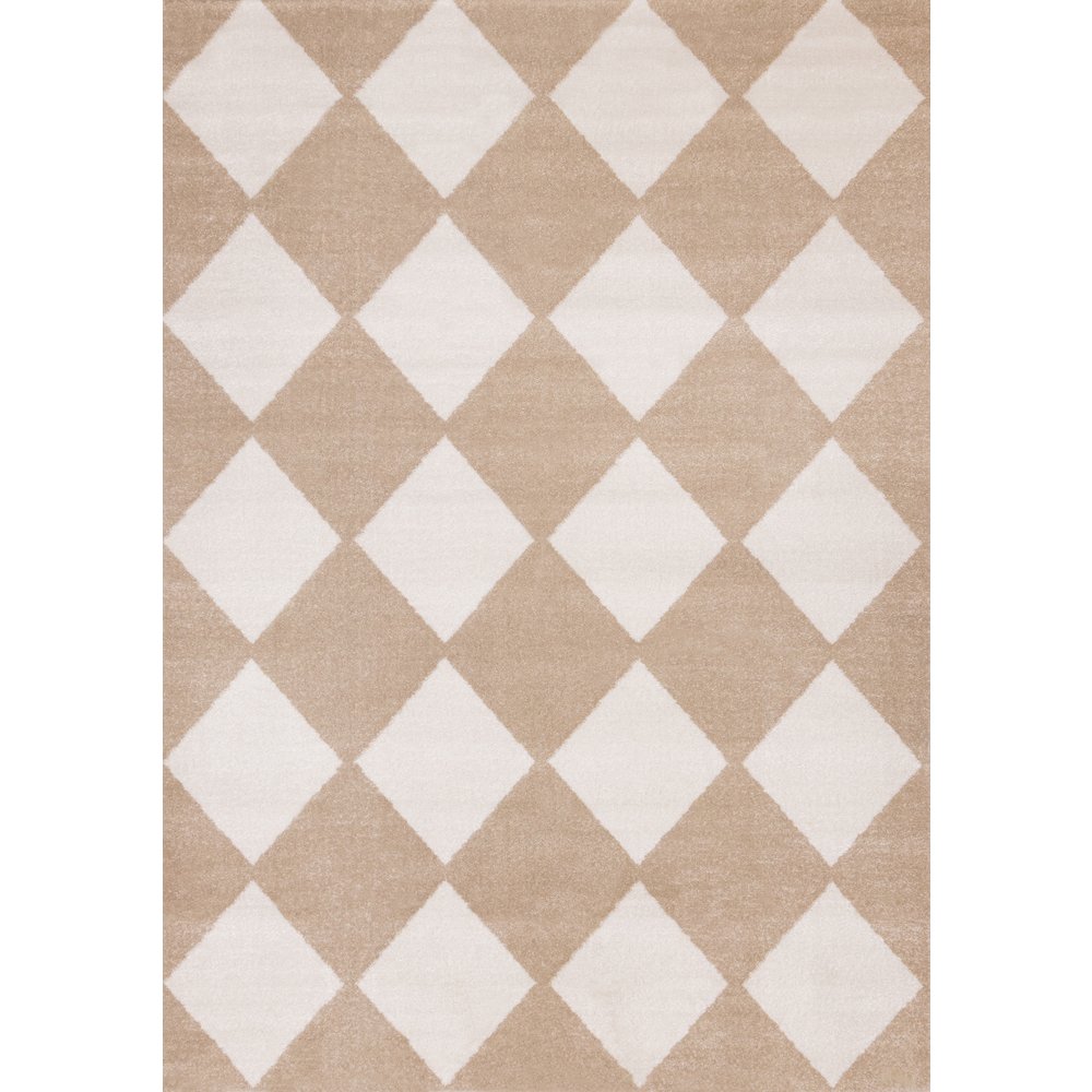 Boho Beige Cream Diamonds 7x10 Area Rug, Soft Indoor Carpet. Picture 1