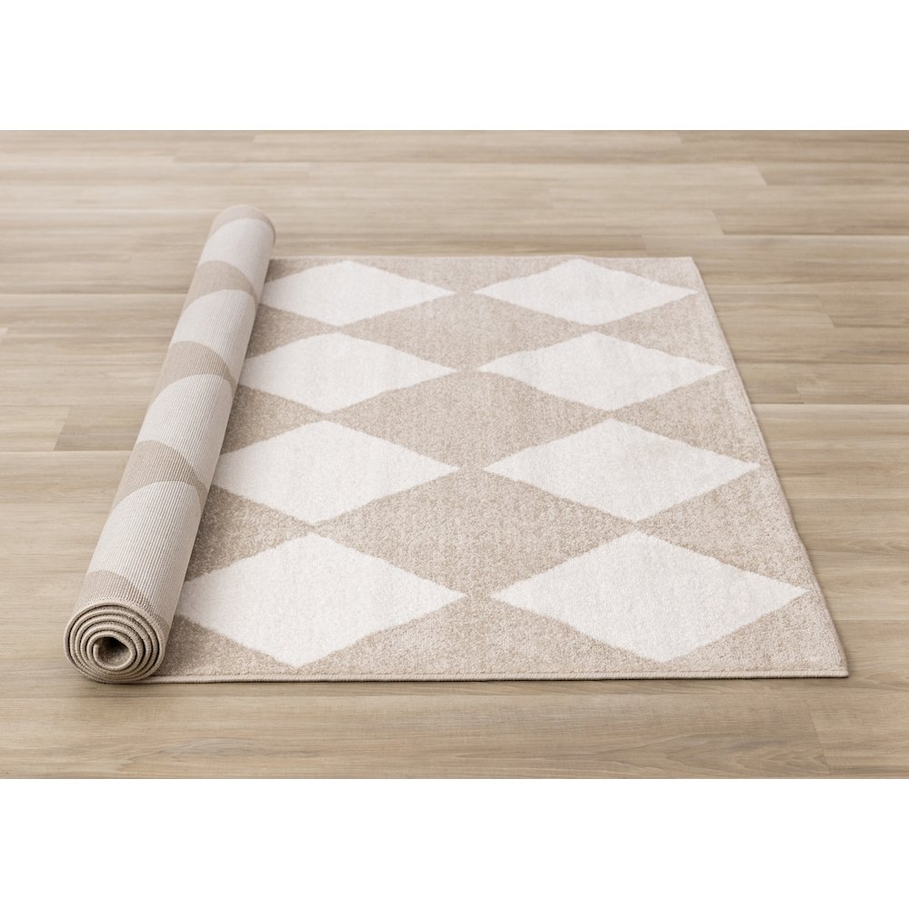 Boho Beige Cream Diamonds 7x10 Area Rug, Soft Indoor Carpet. Picture 8
