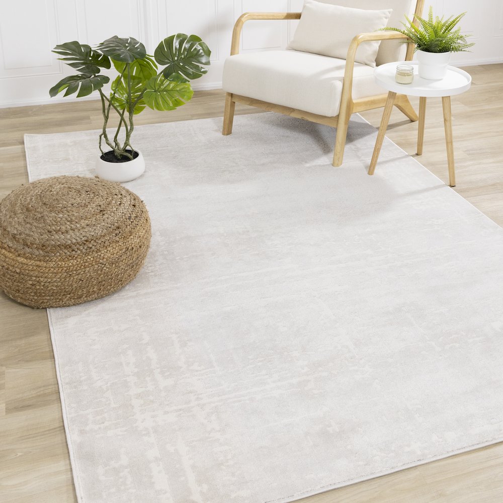 Holly Light Cream Distressed Textured Rug, 7'10" x 10'6". Picture 2