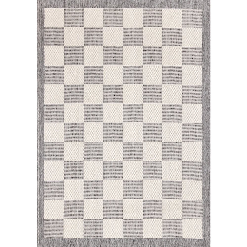 Jewel Grey Cream Border Indoor/Outdoor Area Rug, 7'10" x 10'6". Picture 1