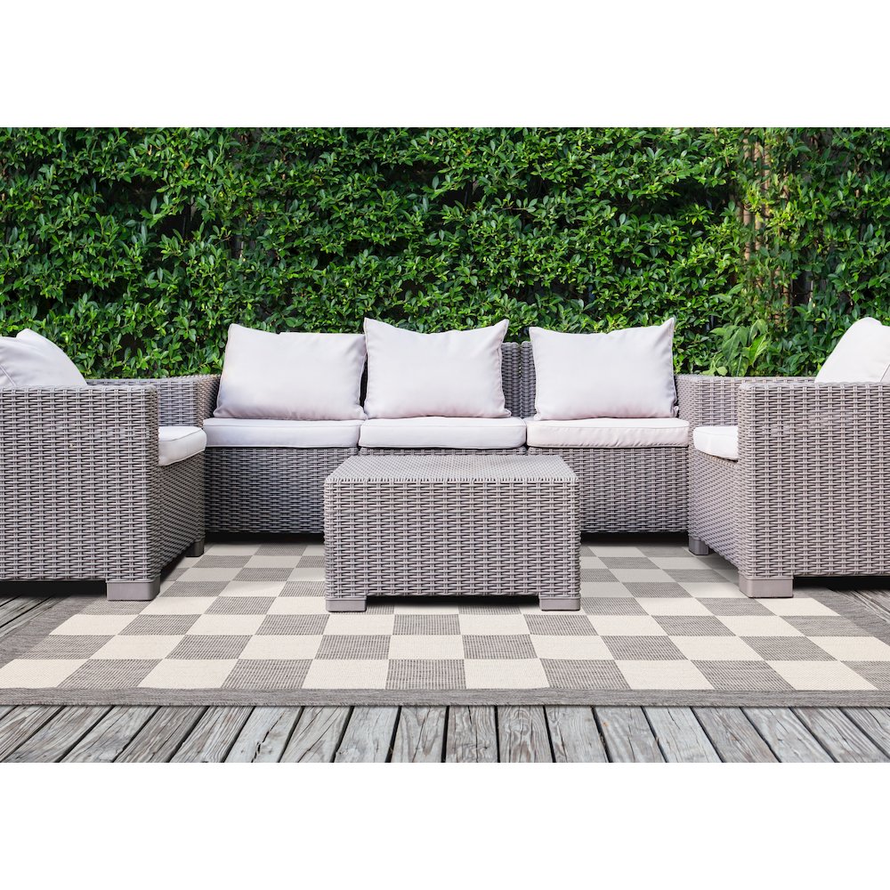 Jewel Grey Cream Border Indoor/Outdoor Area Rug, 7'10" x 10'6". Picture 3