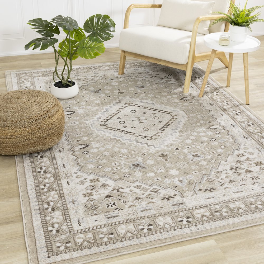 Layla Elegant Traditional Beige Area Rug, 7'10" x 10'6". Picture 2