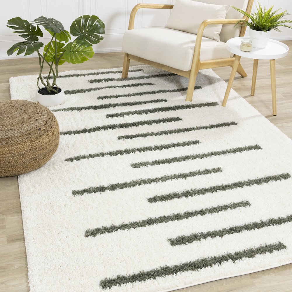 Palmer Green Cream Soft Modern Lines Area Rug, 7'10" x 10'6". Picture 2