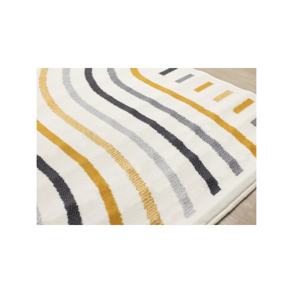 Functional Style Yellow Grey White Curves Rug, 7'9" x 10'6". Picture 4