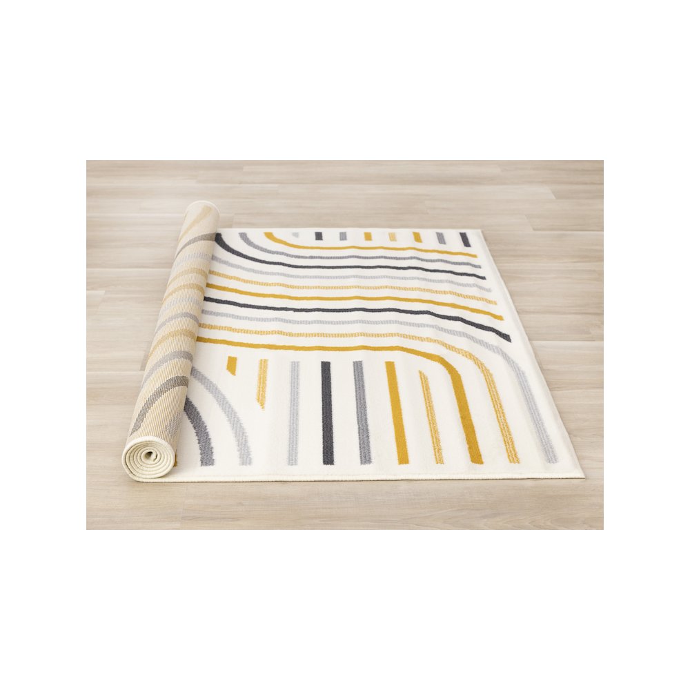 Functional Style Yellow Grey White Curves Rug, 7'9" x 10'6". Picture 8