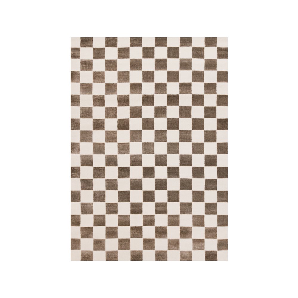 Logan Soft Brown Cream Checkered Rug, 2'7" x 4'11". Picture 1