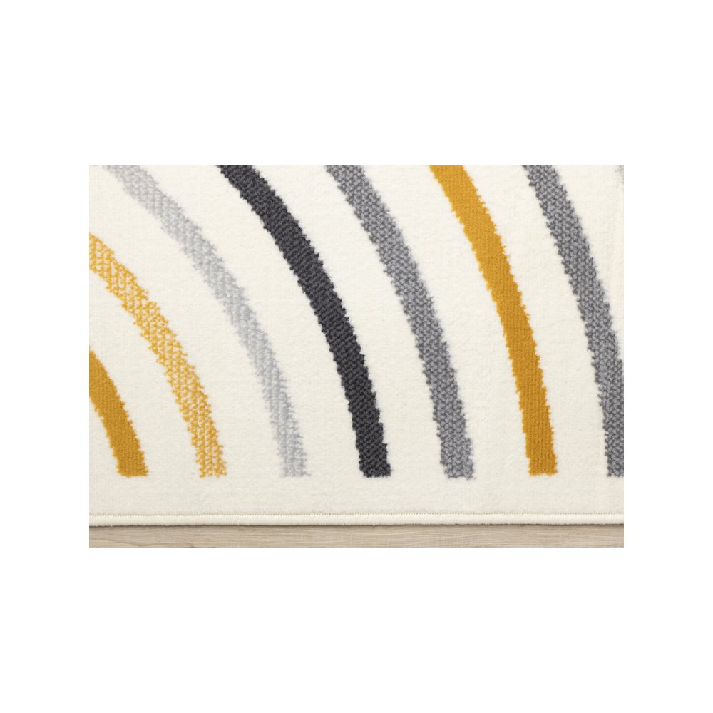 Functional Style Yellow Grey White Curves Rug, 2'7" x 4'11". Picture 9