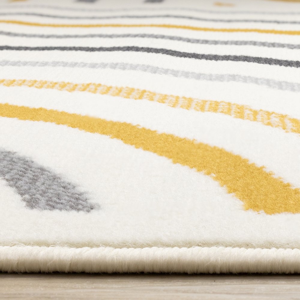 Functional Style Yellow Grey White Curves Rug, 2'7" x 4'11". Picture 5