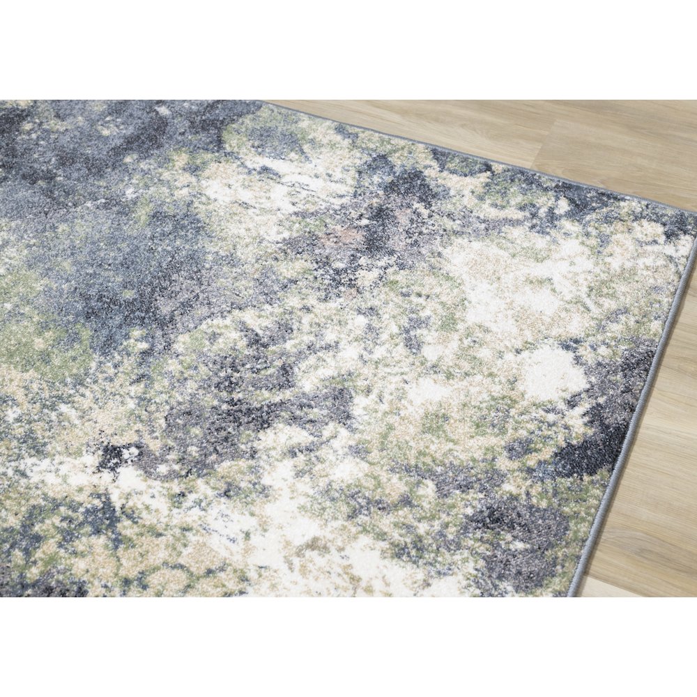 Davi Blue Green Cream Distressed Abstract Area Rug, 2'8" x 7'7". Picture 4