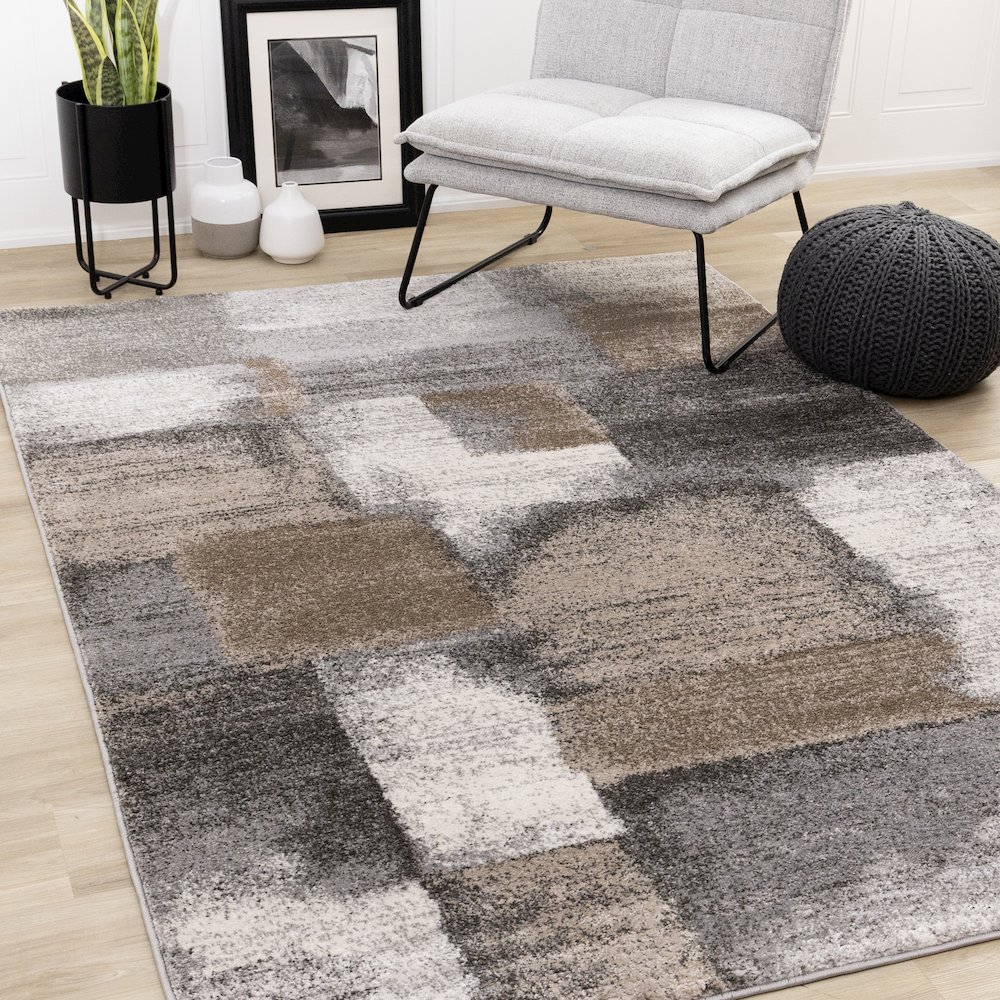 Shay Grey Brown Distressed Soft Pile Rug. Picture 2